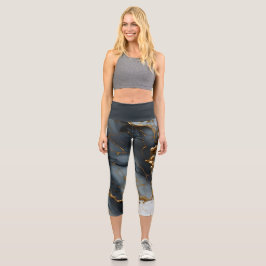Smoky Onyx Marble with Golden Veins Capri Leggings