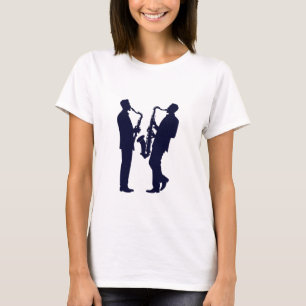 Smoky-Silhouette eines Jazz-Saxophonisten mit Note T-Shirt
