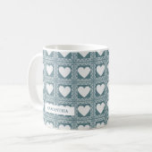 Smoky Teal Geometric Hearts Valentine’s Gift Kaffeetasse (Vorderseite Links)