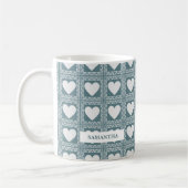 Smoky Teal Geometric Hearts Valentine’s Gift Kaffeetasse (Links)