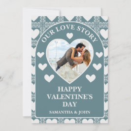 Smoky Teal Geometric Hearts Valentine’s Gift Photo Feiertagskarte