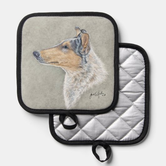 Smooth Blue Merle Collie Topflappen (Vorderseite/Rückseite)