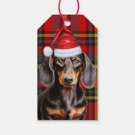 Smooth Coat Dachshund Dog Red Plaid Christmas Geschenkanhänger