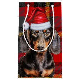 Smooth Coat Dachshund Red Christmas Plaid Kleine Geschenktüte