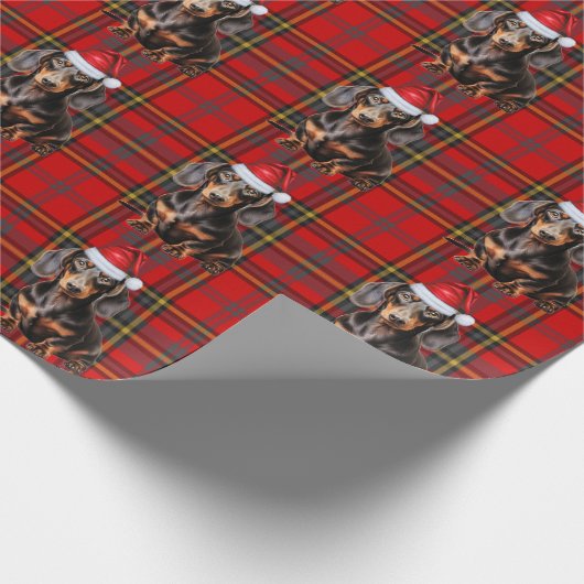 Smooth Coat Dachshund Red Holiday Plaid Christmas Geschenkpapier (Ecke)