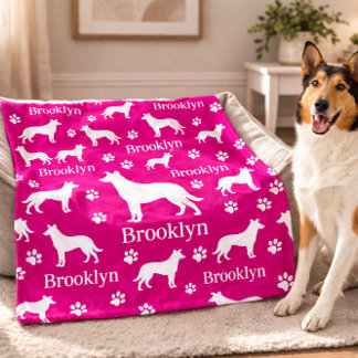Smooth Collie Personalized Dog Blanket Bright Pink Fleecedecke