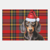 Smooth Dachshund Christmas Dog and Red Plaid Geschenkpapier Set (Vorderseite 3)