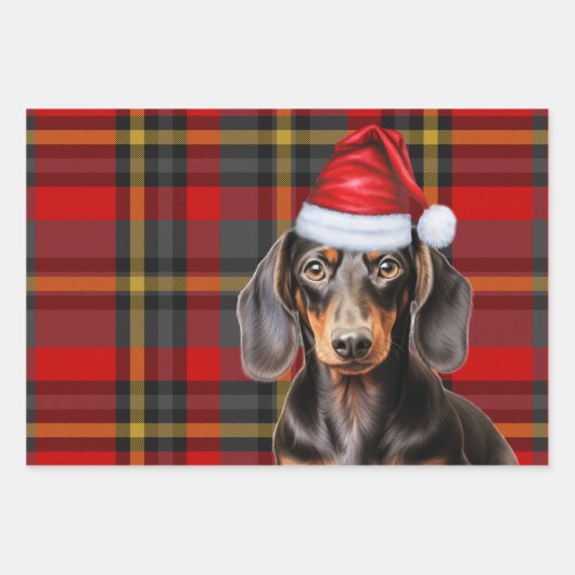 Smooth Dachshund Christmas Dog and Red Plaid Geschenkpapier Set (Vorderseite 3)