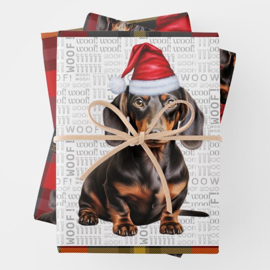 Smooth Dachshund Christmas Dog and Red Plaid Geschenkpapier Set (Beispiel)