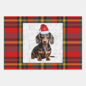 Smooth Dachshund Christmas Dog and Red Plaid Geschenkpapier Set (Vorderseite)
