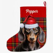 Smooth Dachshund Dog Holiday Plaid Personalized Großer Weihnachtsstrumpf (Rückseite)