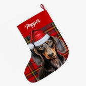 Smooth Dachshund Dog Holiday Plaid Personalized Großer Weihnachtsstrumpf (Rückseite (Hängend))