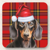 Smooth Dachshund with Red and Green Holiday Plaid Getränkeuntersetzer (Vorderseite)