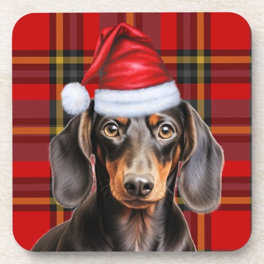Smooth Dachshund with Red and Green Holiday Plaid Getränkeuntersetzer (Vorderseite)