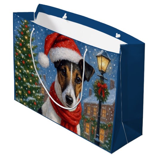 Smooth Fox Terrier Holiday  Große Geschenktüte (Rückseite Schrägansicht)