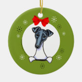 Smooth Fox Terrier Schwarz-weißer Weihnachtsklassi Keramikornament (Vorne)