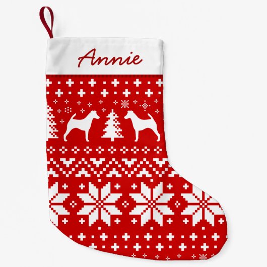 Smooth Fox Terrier Silhouetten Hunde Holiday Red Kleiner Weihnachtsstrumpf (Vorderseite)