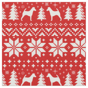 Smooth Fox Terrier Silhouetten Weihnachtsfeiertag Stoff