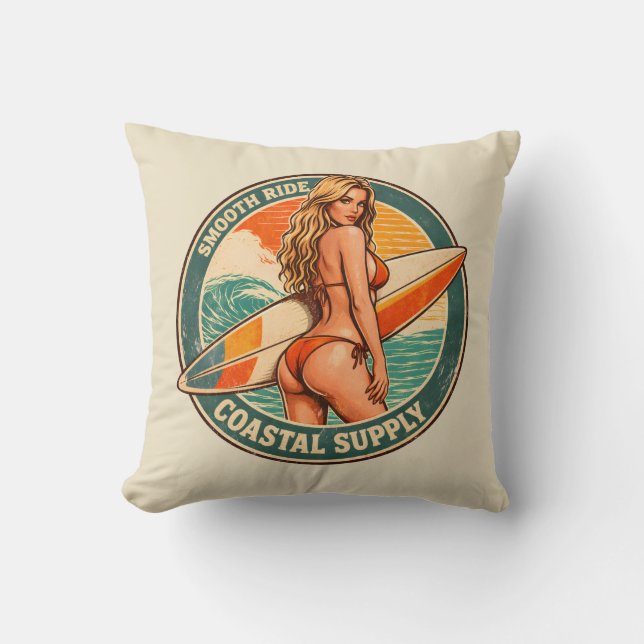 Smooth Ride Coastal Supply Retro Surf Shop Graphic Kissen (Vorderseite)