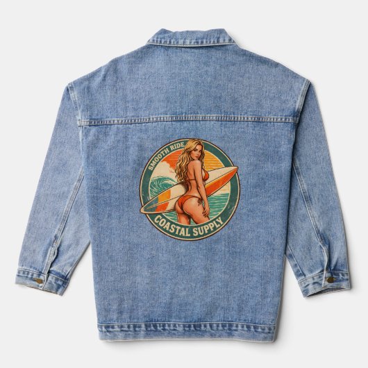 Smooth Ride Coastal Supply | Surf Pin-up Graphic Jeansjacke (Rückseite)