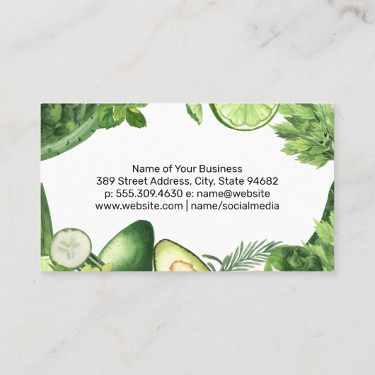 Smoothie Drinks | Grüne Blätter Gemüse Visitenkarte (Rückseite)