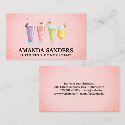 Smoothie Drinks | Rosa Leder Visitenkarte (Vorne/Hinten)