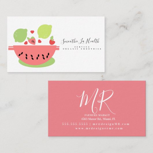 Smoothie Milk Shake Frucht Zitrone Mix Rosa Grün Visitenkarte (Vorne/Hinten)