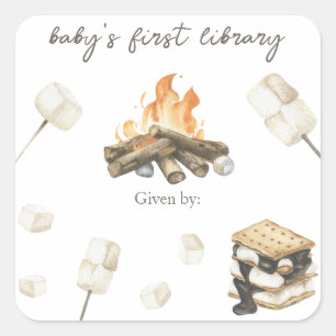 S'more-Baby-Baby-Party - Baby's erste Bibliothek Quadratischer Aufkleber
