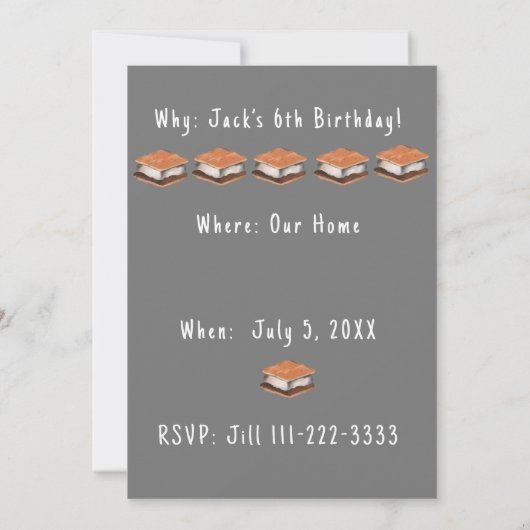 S'more Birthday Fun Mouse Einladung (Rückseite)