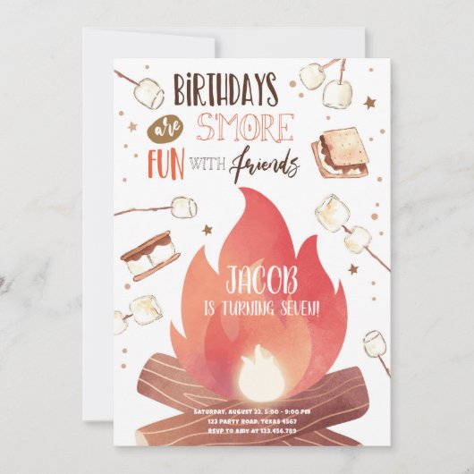 S'more Bonfire Smore Spaß Freunde Camping Geburtst Einladung (Vorderseite)
