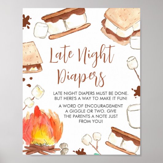S'more Camping Baby Dusche Spate Night Diapers Poster (Vorne)