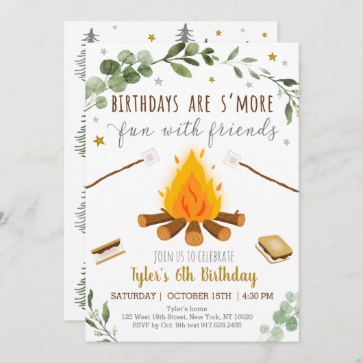 S'more Camping Campfire Bonfire Geburtstag Einladung (Vorne/Hinten)
