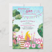 S'more Fun Campfire and Toadstool Girls Birthday Einladung (Vorderseite)