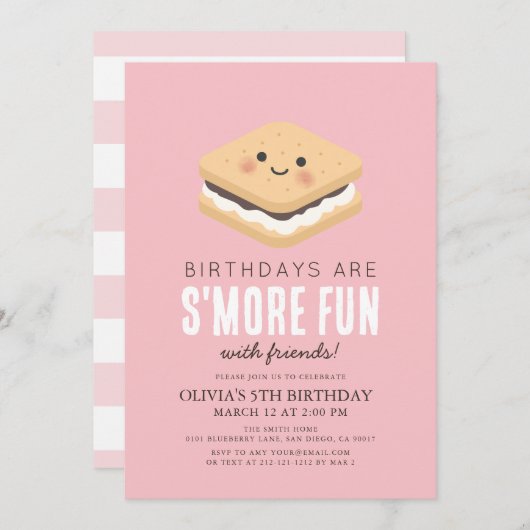 S'more Fun Kawaii Pink Girl Geburtstag Einladung (Vorne/Hinten)