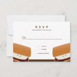 S'more Illustration Wedding White Brown RSVP Card Karte