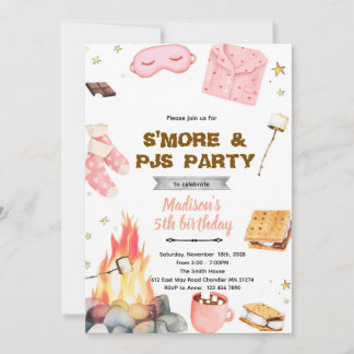 S'more pajamas party theme invitation einladung