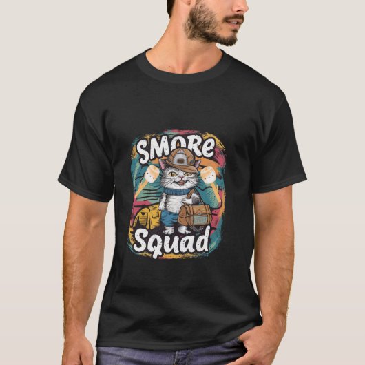 Smore Squad Cat School Abschluss Camping Urlaub T-Shirt (Vorderseite)
