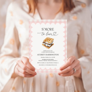 S'More to Love Preppy Pink Karo Mädchen-Baby-Party Einladung