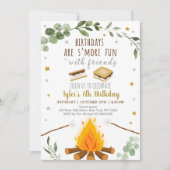 S'mores Birthday Camping Campfire Bonfire Rustikal Einladung (Vorderseite)