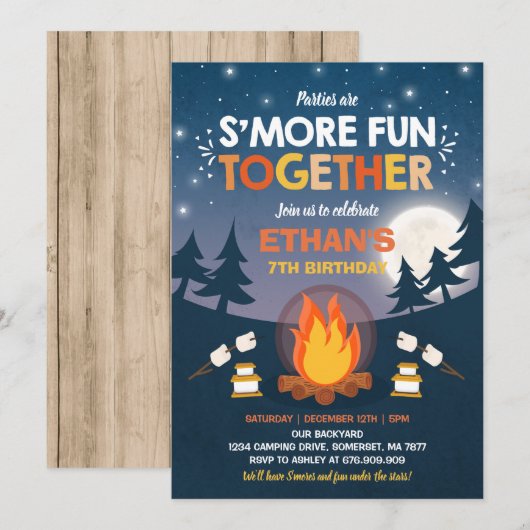 S'mores Birthday Invitation S'mores Bonfire Party Einladung (Vorne/Hinten)