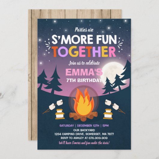 S'mores Birthday Invitation S'mores Bonfire Party Einladung (Vorne/Hinten)