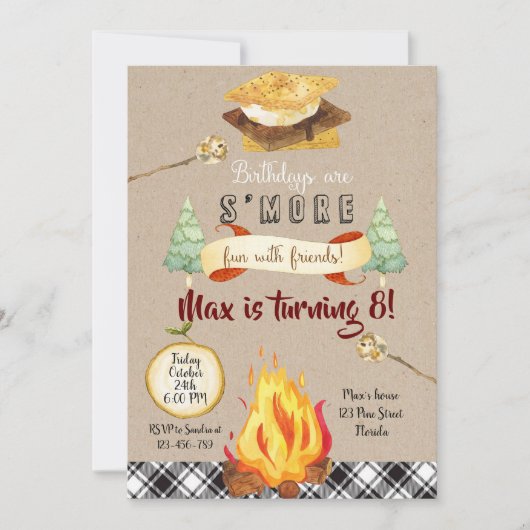 Smores Birthday Invitation, S'mores Invitation, Einladung (Vorderseite)