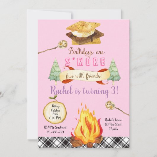 Smores Birthday Invitation, S'mores Invitation, Einladung (Vorderseite)