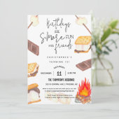 Smores Birthday S'more Fun Party Campfire Feuer Einladung (Stehend Vorderseite)