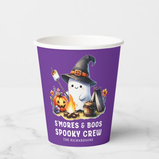 Smores Boos Crew Ghost Camping Halloween Lila Pappbecher (Vorderseite)