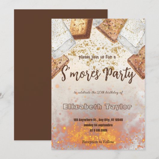 S'mores-Geburtstagseinladung – Gemütliches Lagerfe Einladung (Vorne/Hinten)