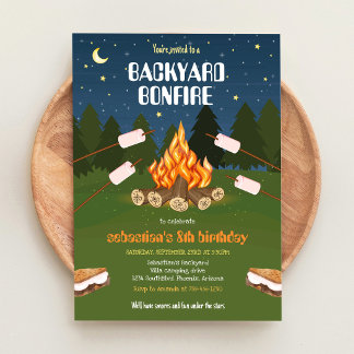 S'mores Hinterhof-Camping-Lagerfeuer-Geburtstag Einladung