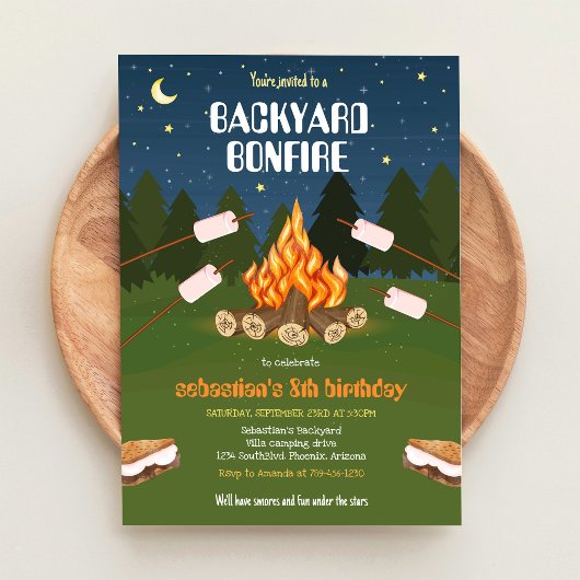 S'mores Hinterhof-Camping-Lagerfeuer-Geburtstag Einladung