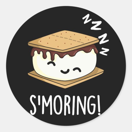 Smoring Funny Smore Puns Dark BG Runder Aufkleber (Vorderseite)