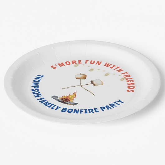 S'mos Spaß Bonfire Backyard Keks Freundschaft gebe Pappteller (Schrägansicht)